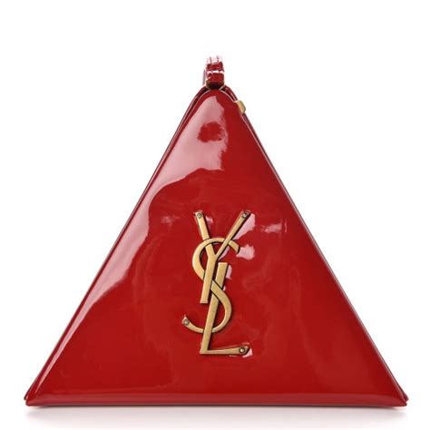 SAINT LAURENT Patent Pyramid Clutch Rouge 